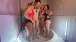He has to drink Piss from 3 Dommes