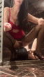 Pissing on slave in high heels and stockings